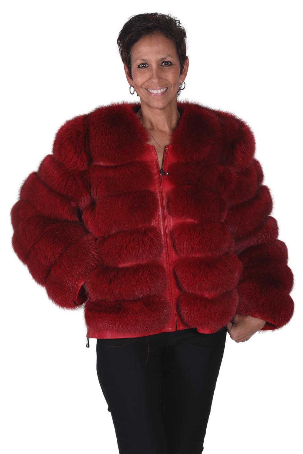 31 2 barya red fox fur and leather jacket Ugent Furs