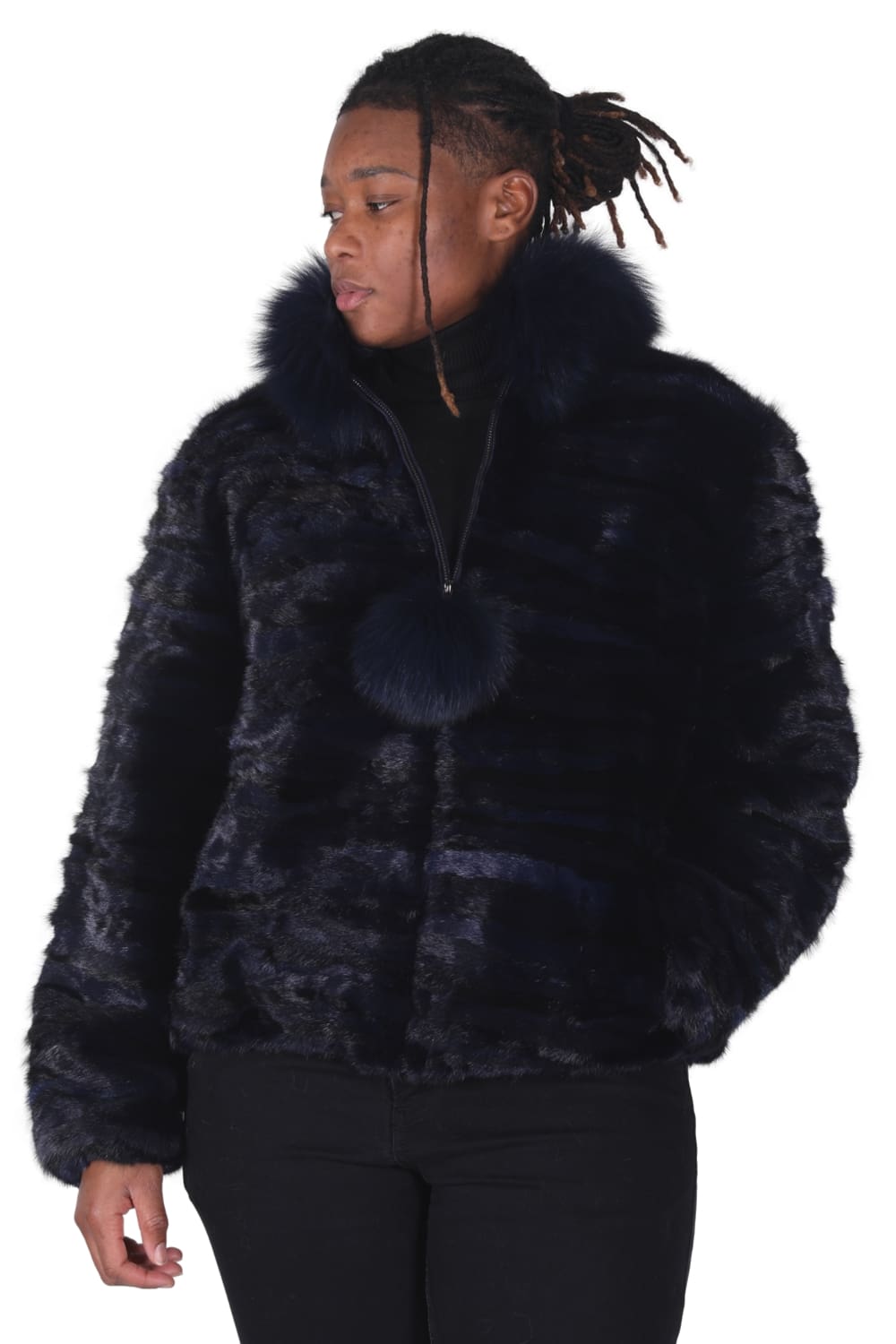 37 3 navy blue mink fur sections jacket Ugent Furs