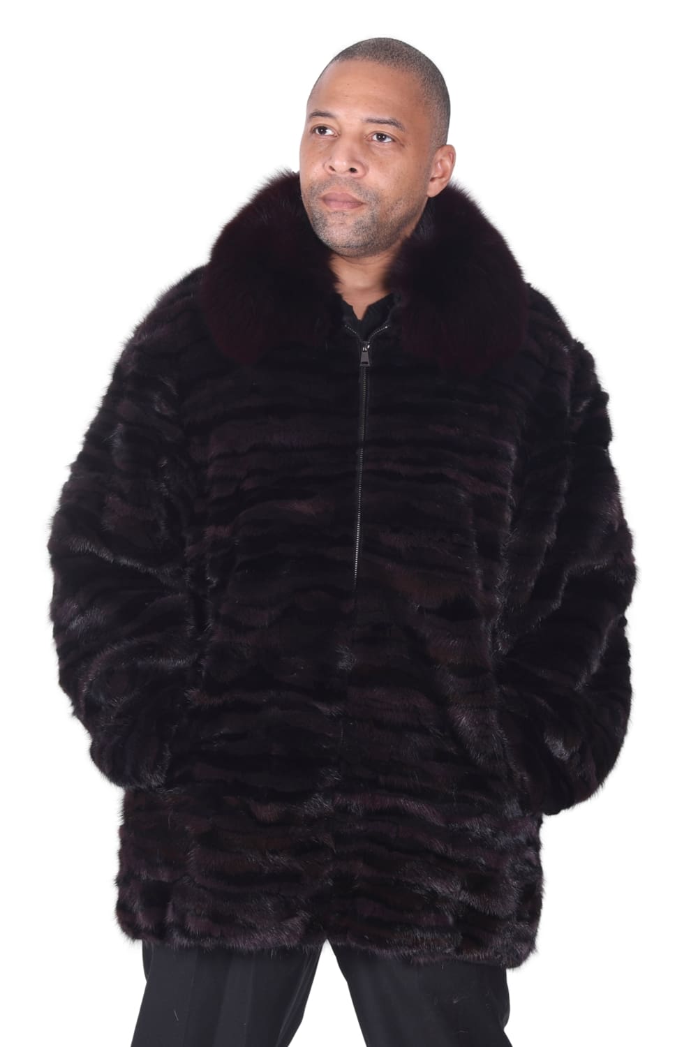 M17 2 burgundy and black mink fur coat Ugent Furs