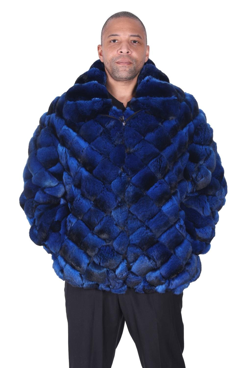man's blue chinchilla fur jacket Ugent Furs