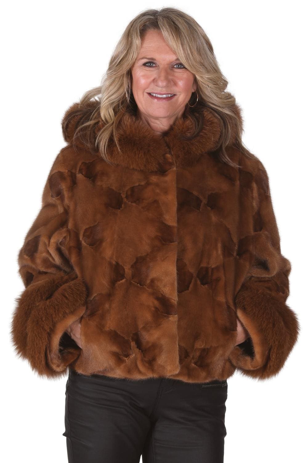 36 2 whiskey mink fur sections jacket with fox fur Ugent Furs