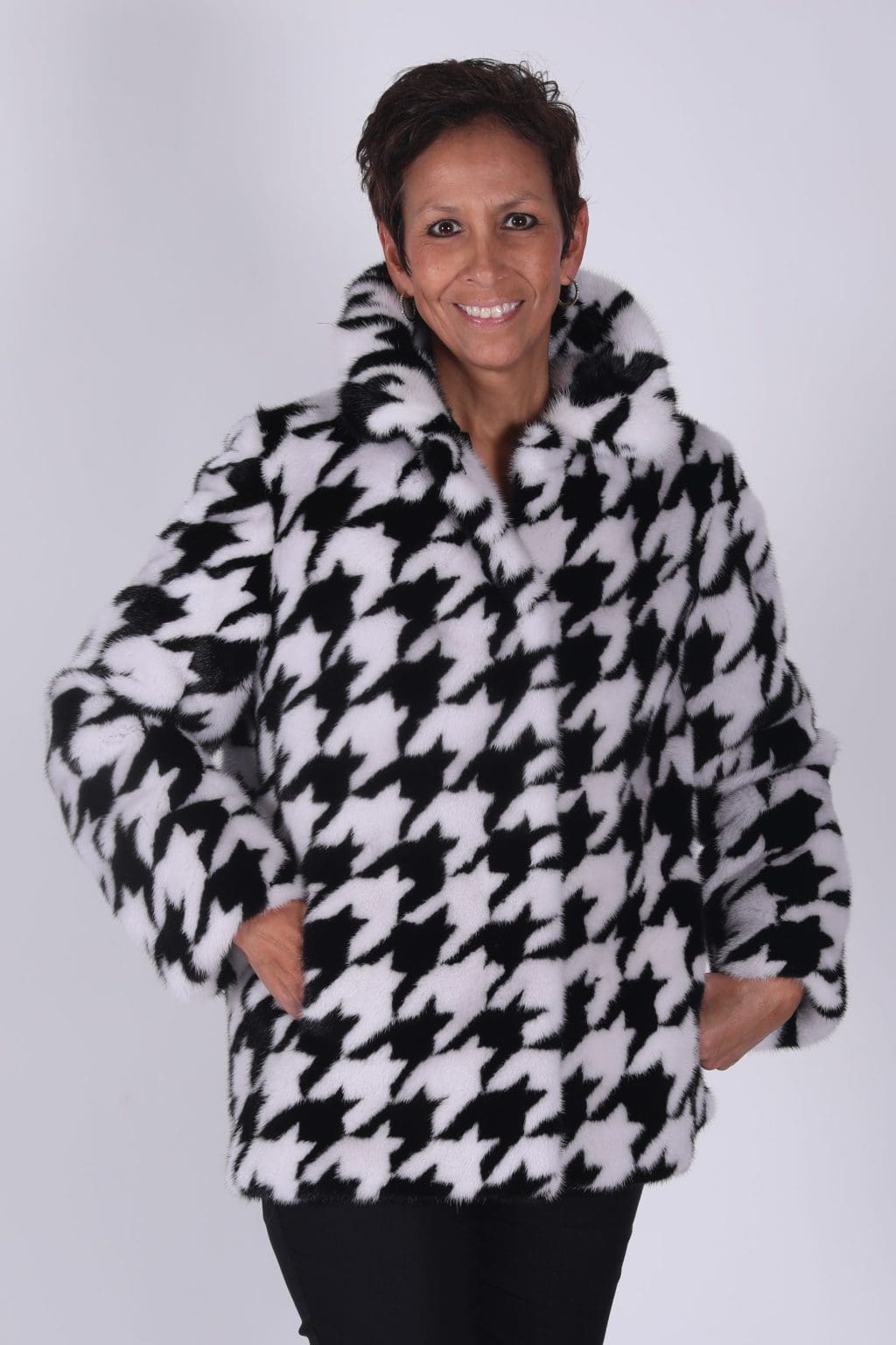 44 2 black and white mink fur houndstooth coat Ugent Furs