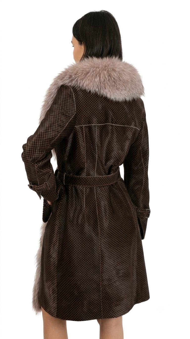 Cavallino Calf Hair Trench Jacket with Crystal Fox Fur Trim by