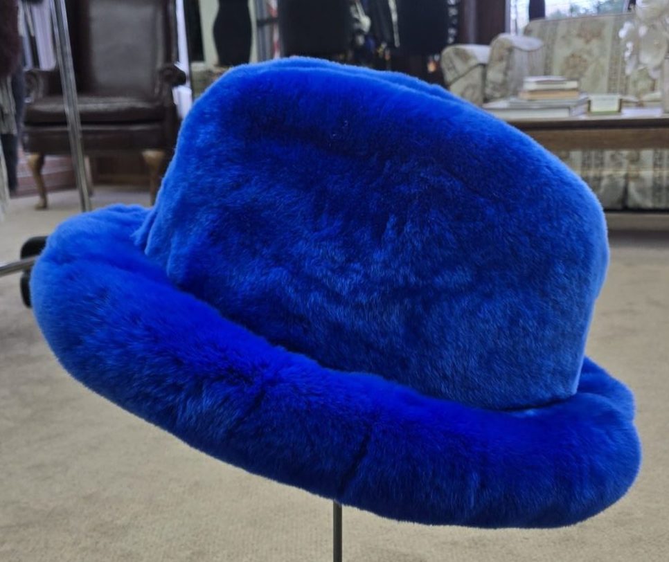 royal blue rex rabbit fur man's brim hat