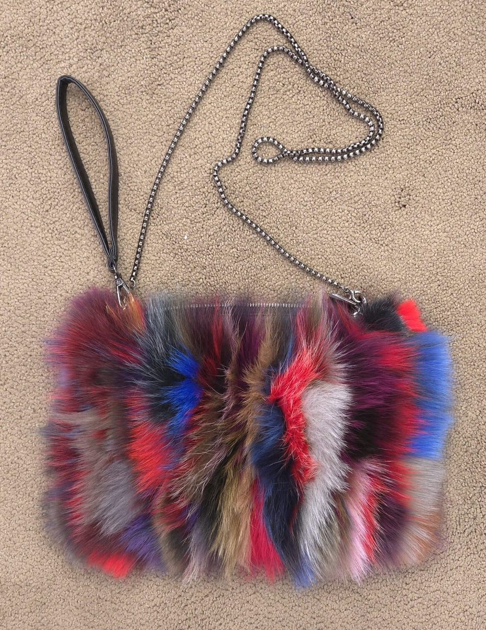 multicolor fox fur purse