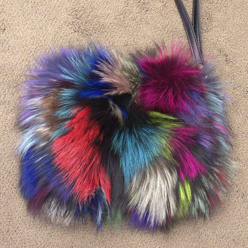 multicolor fox fur purse handbag