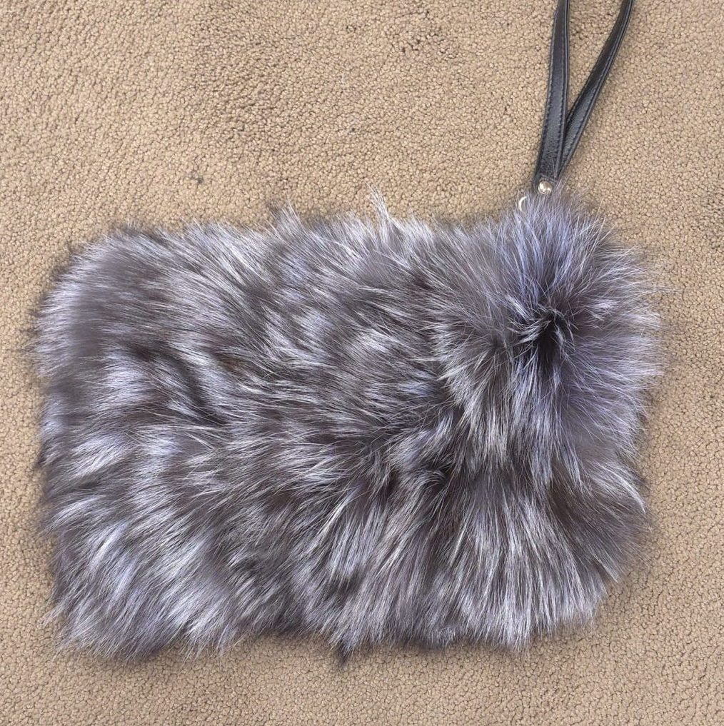 silver fox fur purse