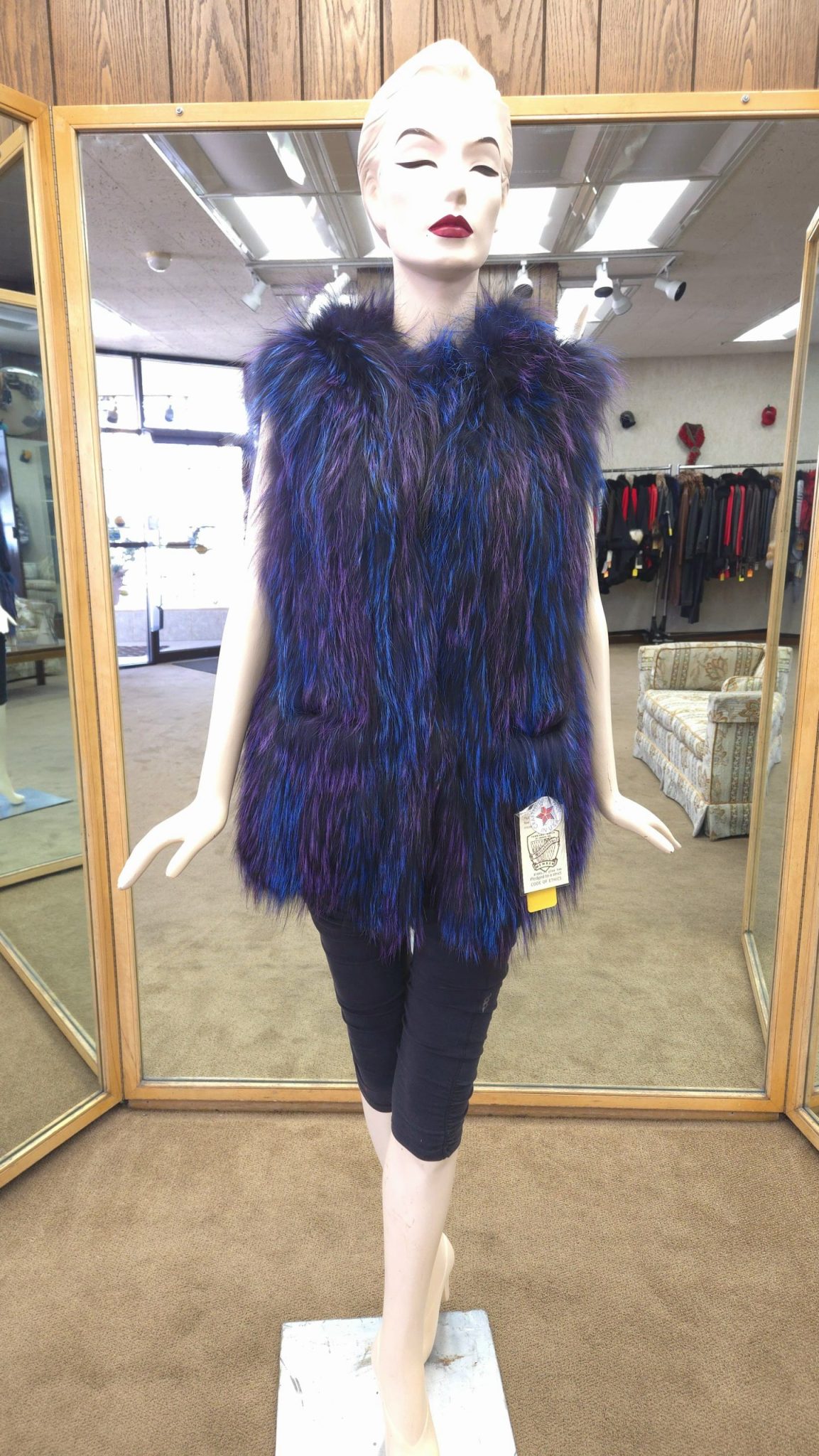blue purple silver fox fur vest Ugent Furs