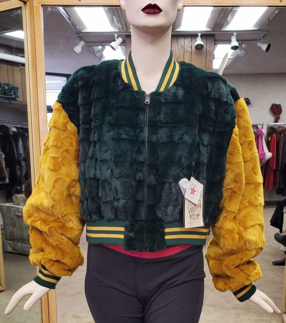 Green Bay Packers Green and Gold Mink Sections Fur Jacket Bomber