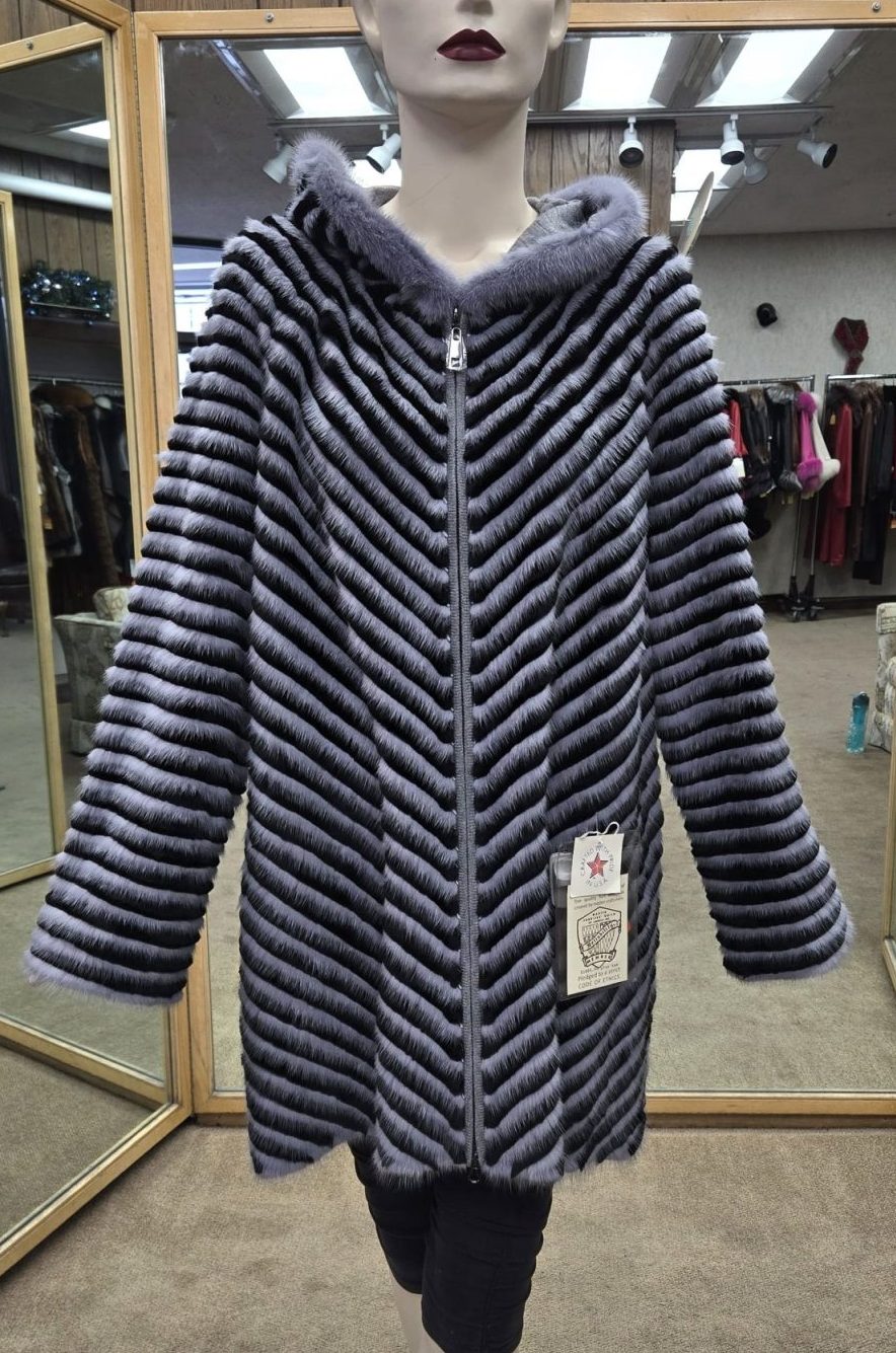 Sapphire Gray Mink and Black Sheared Mink Fur Lightweight Jacket Ugent Furs