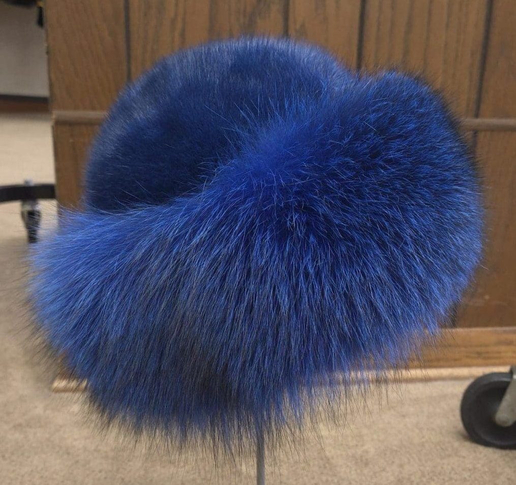 blue mink fur and fox fur hat Ugent Furs