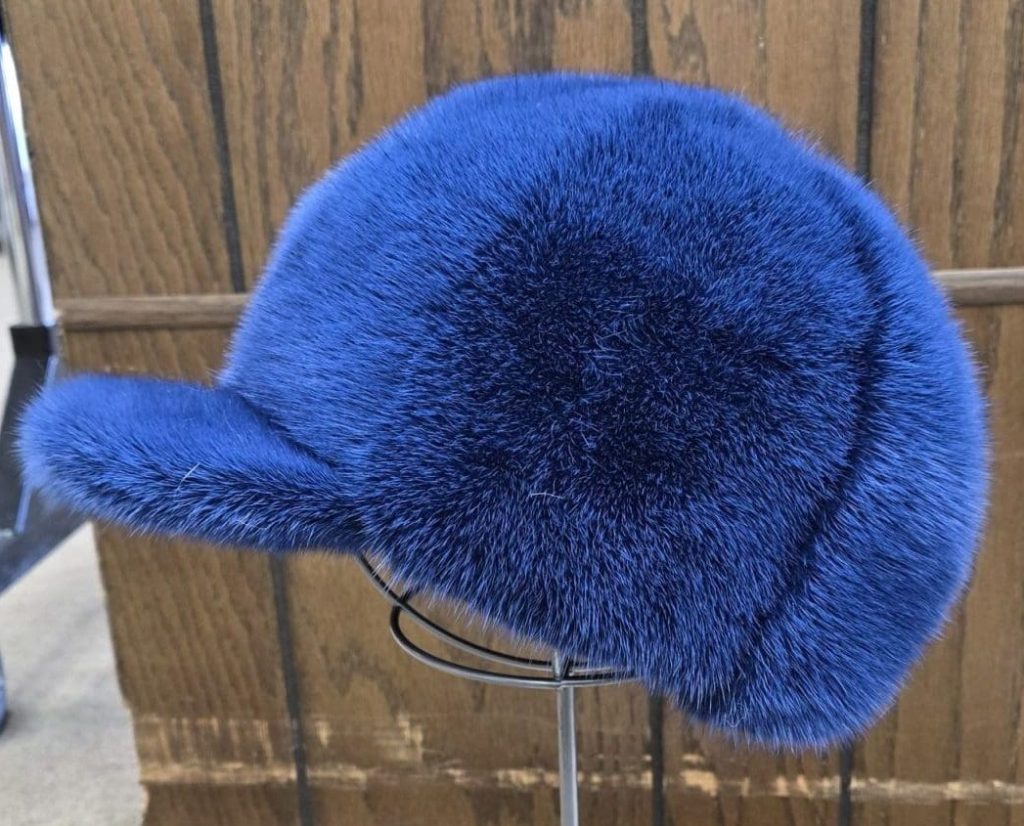 blue mink fur baseball cap