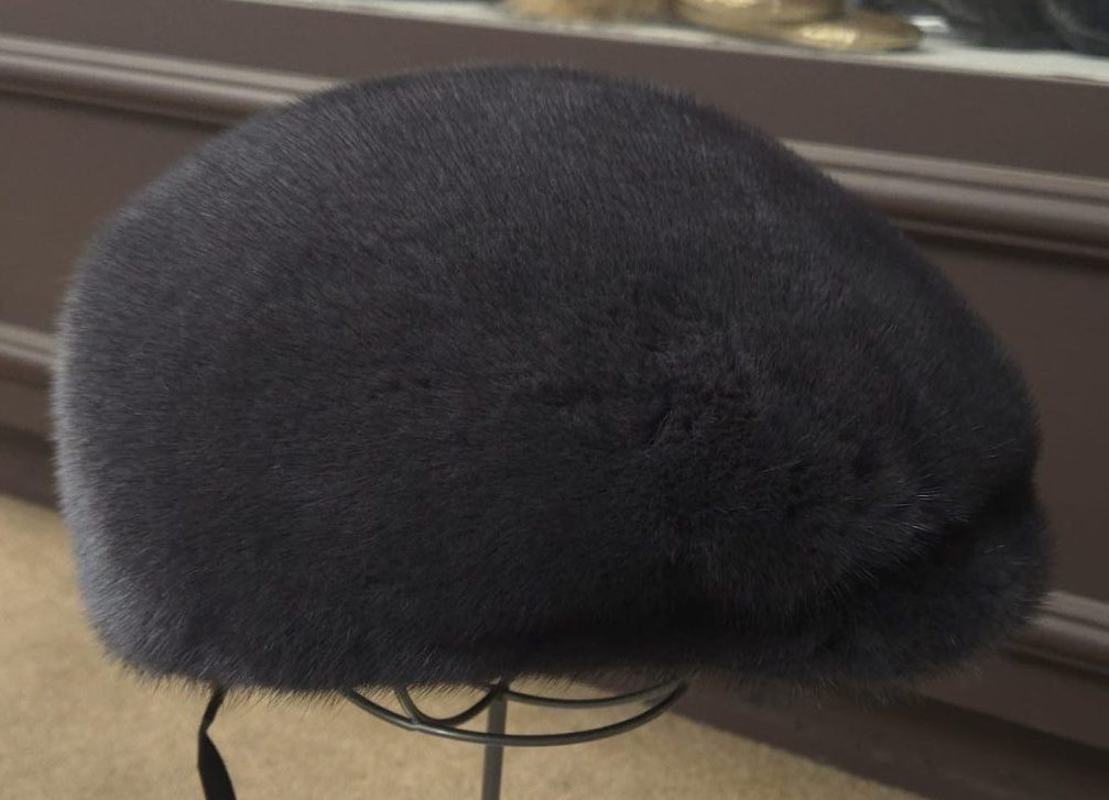 Blue Iris Mink Fur Cabbie Kangol Hat