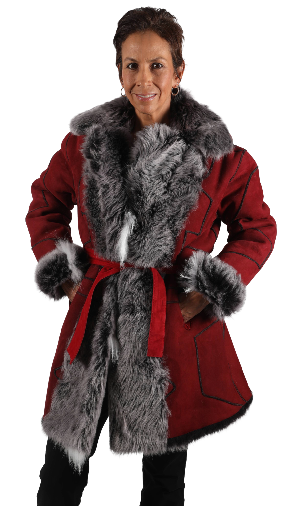 17 2 reversible red lamb shearling with fox fur Ugent Furs