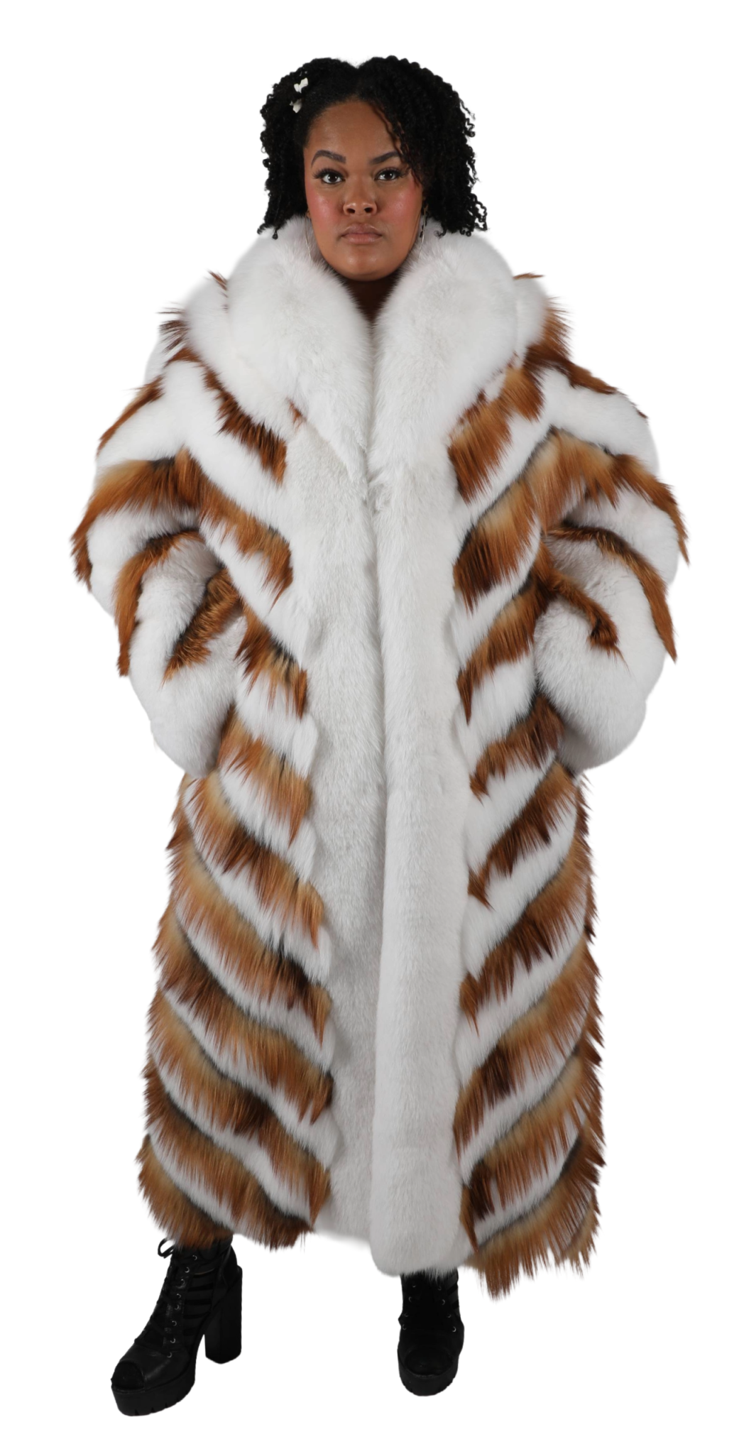 44 4 Natural red fox and white fox fur coat full length Ugent Furs