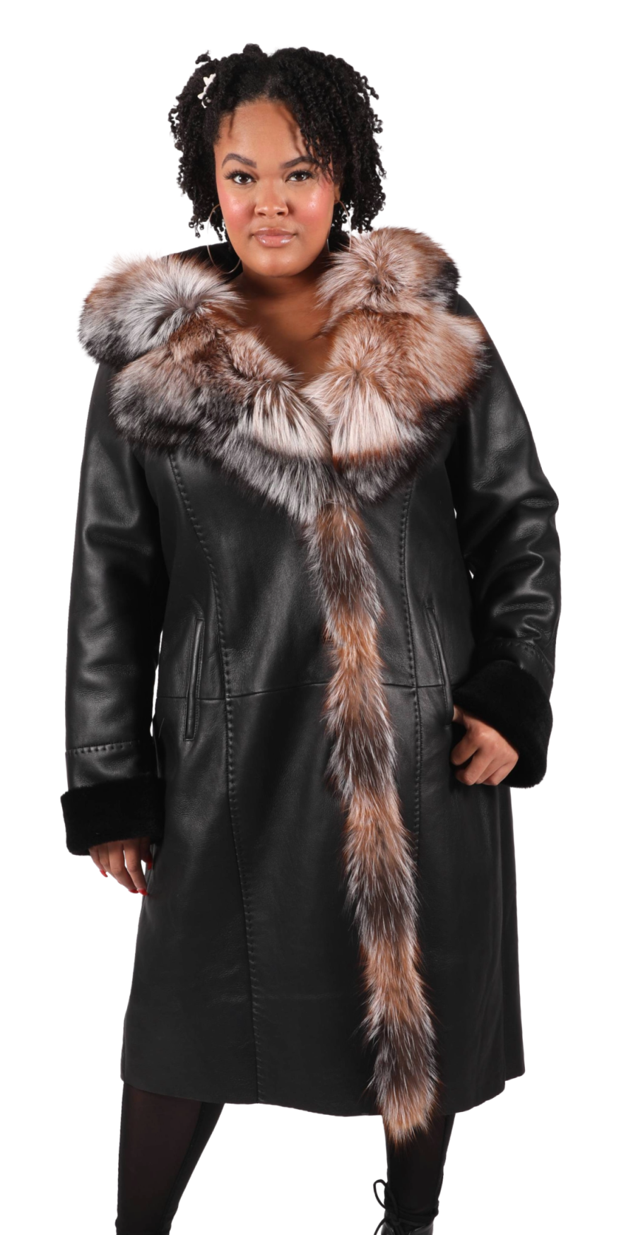 6 2 plus size leather shearling fur parka Ugent Furs