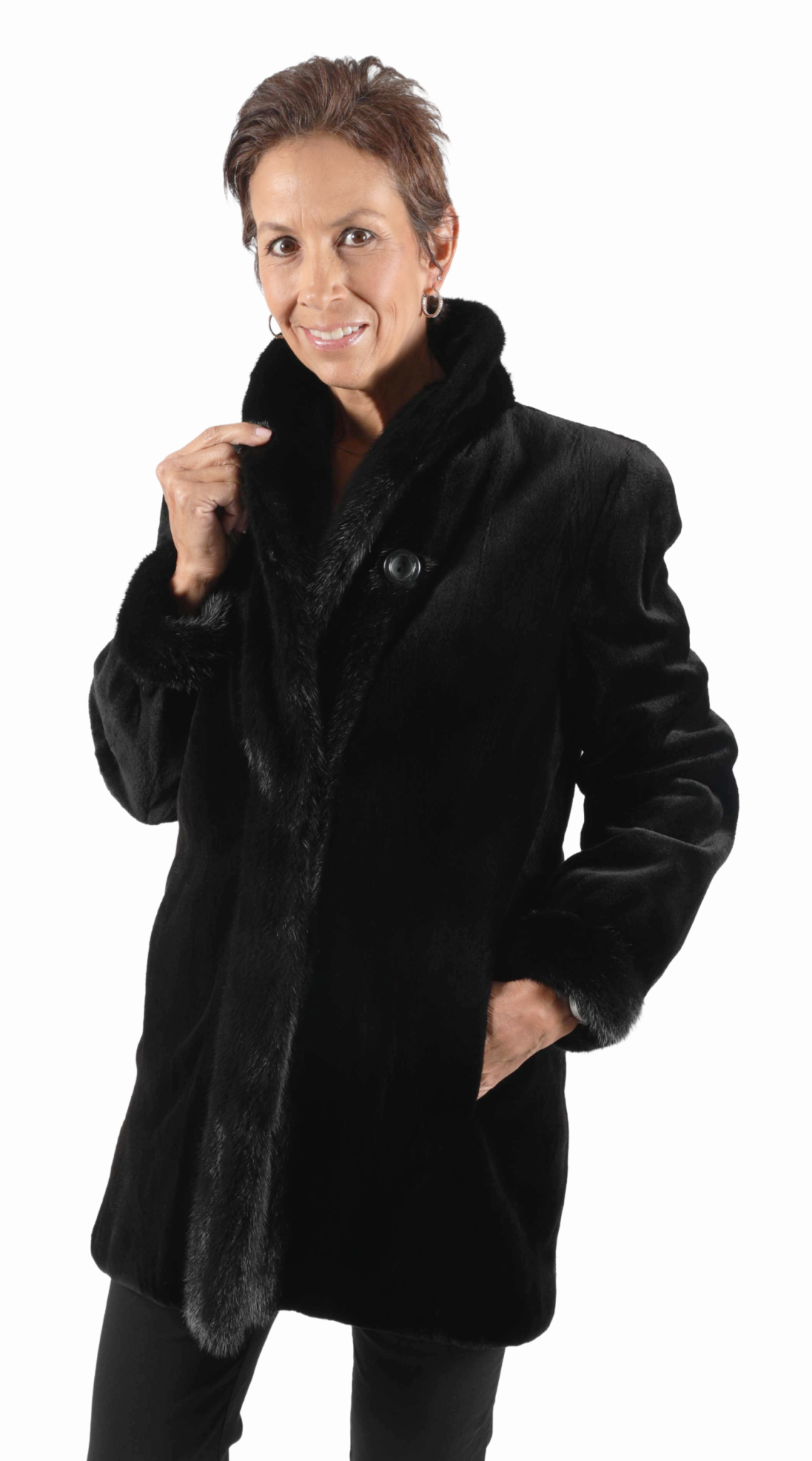60 2 black sheared mink fur reversible fur coat Ugent Furs