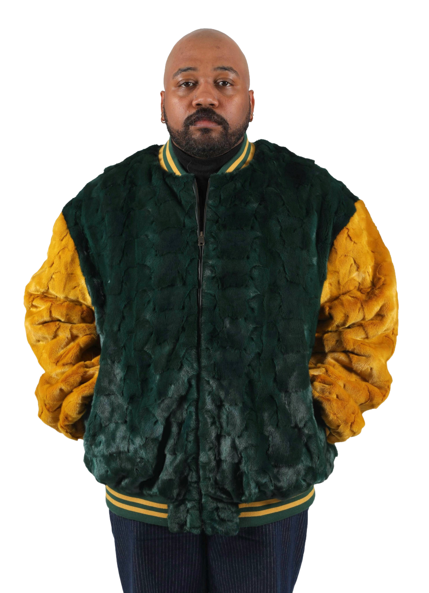 M26 2 green and gold green bay packers mink fur coat Ugent Furs